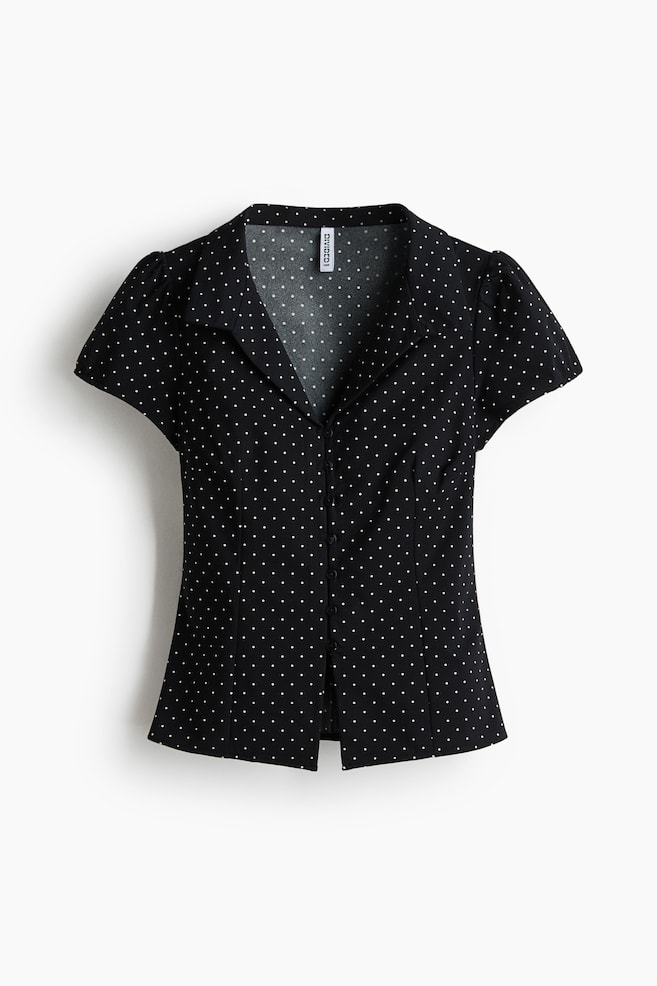 Collared Button Front Top - Black/Dot/Dark brown - 1