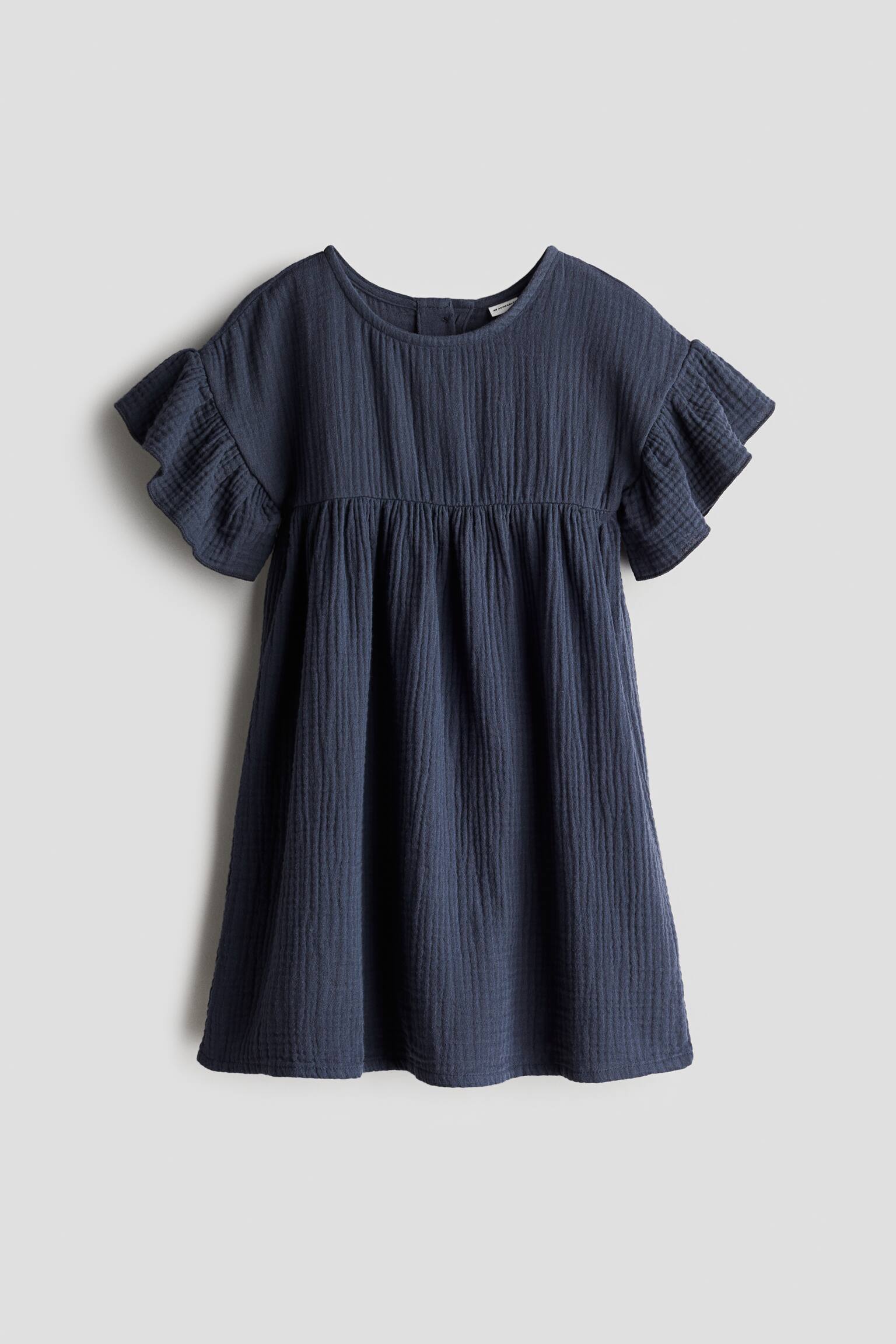Cotton Muslin Dress - Navy blue/Beige/White - 1