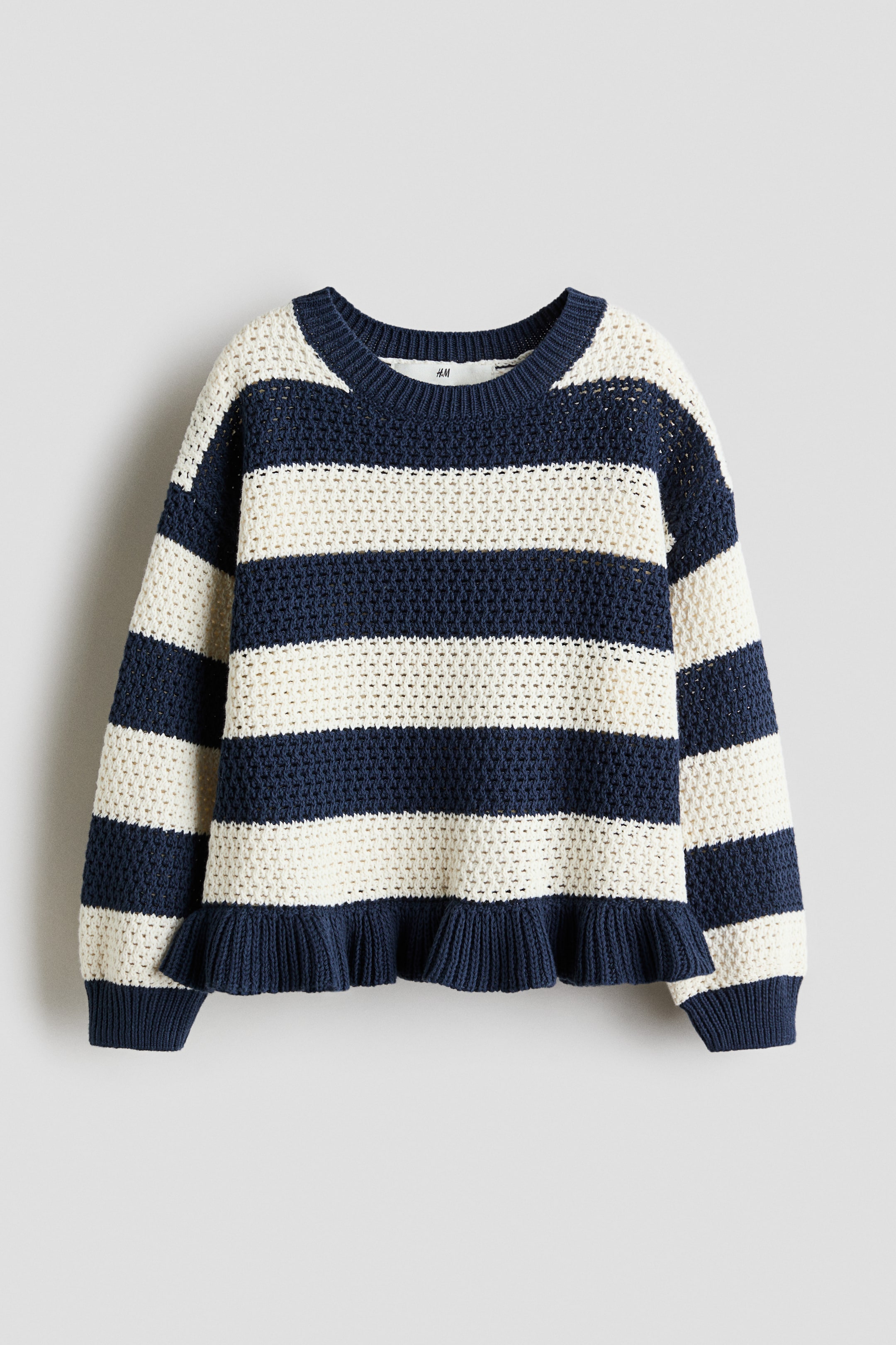 View larger image: Hole-knit cotton jumper - Navy blue/cream - Kids | H&M US 1