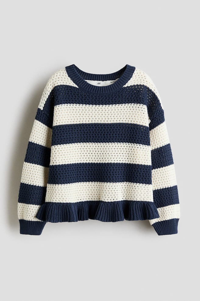 Pullover in maglia di cotone traforata - Blu navy/crema - 1