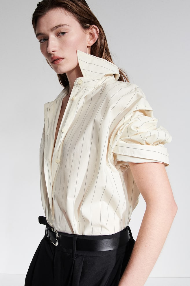 Oversized cotton shirt - Cream/Pinstriped/Blue/Striped - 1