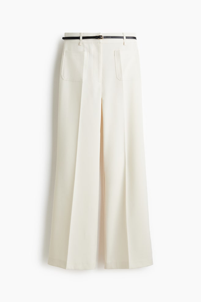 Pantalón acampanado con cinturón - Crema/Negro - 1