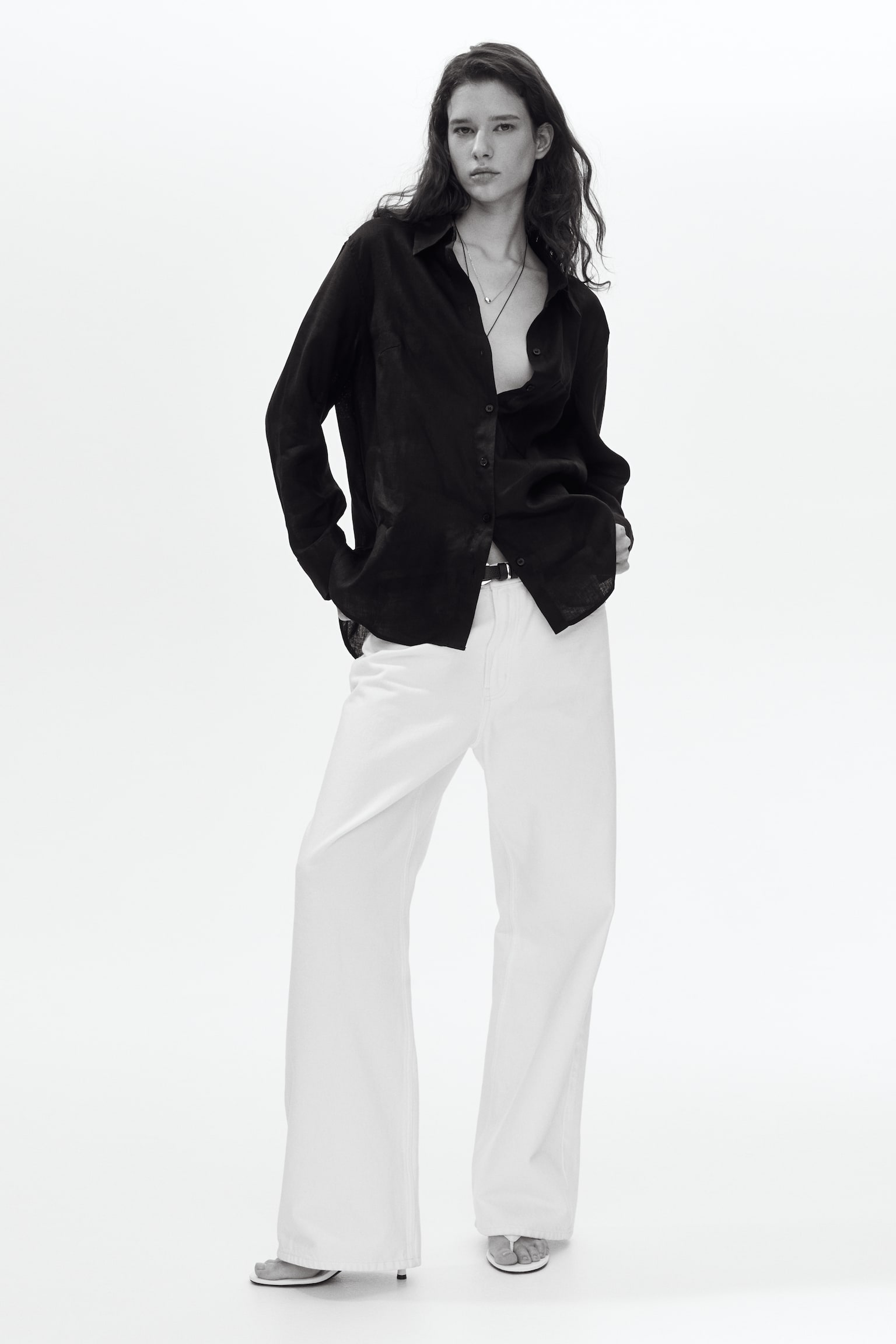 Linen shirt - Black/Dark brown/White/Blue/Striped - 1