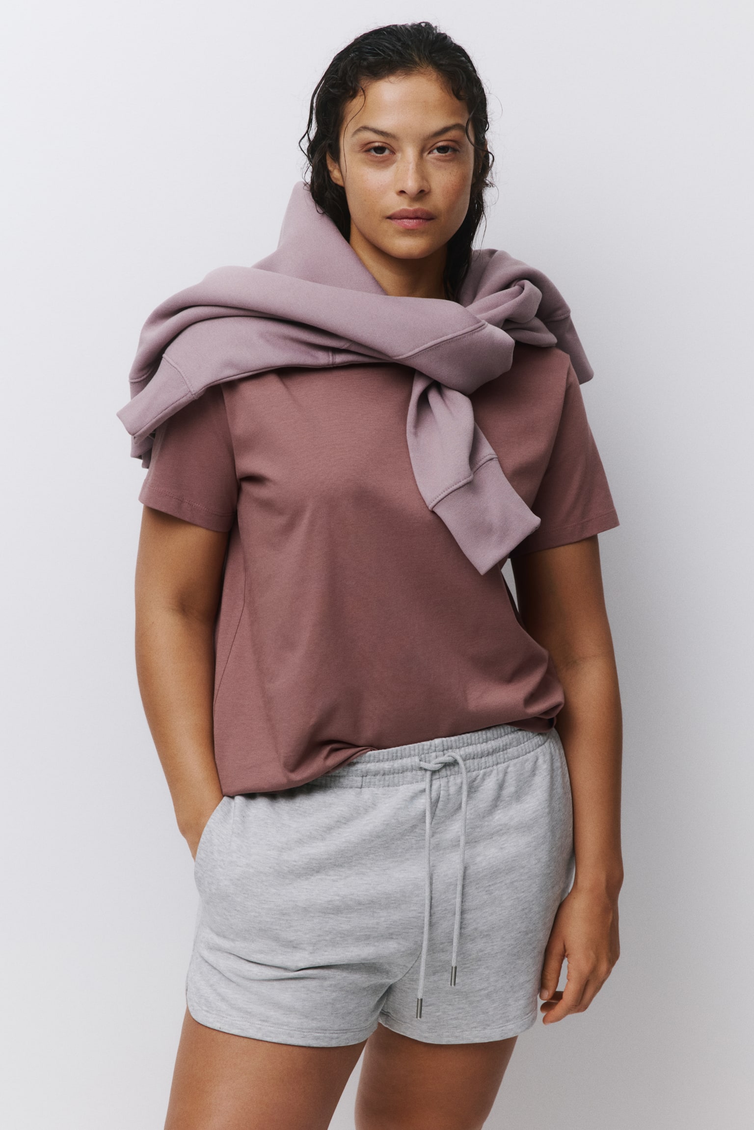 Cotton T-shirt - Dark dusty pink/White/Black/Light turquoise/Navy blue/Light grey marl/White/Navy blue striped/Dark mole/Light beige - 1