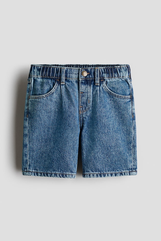 Knee-length denim shorts - Denim blue/Dark denim blue/Brown - 1