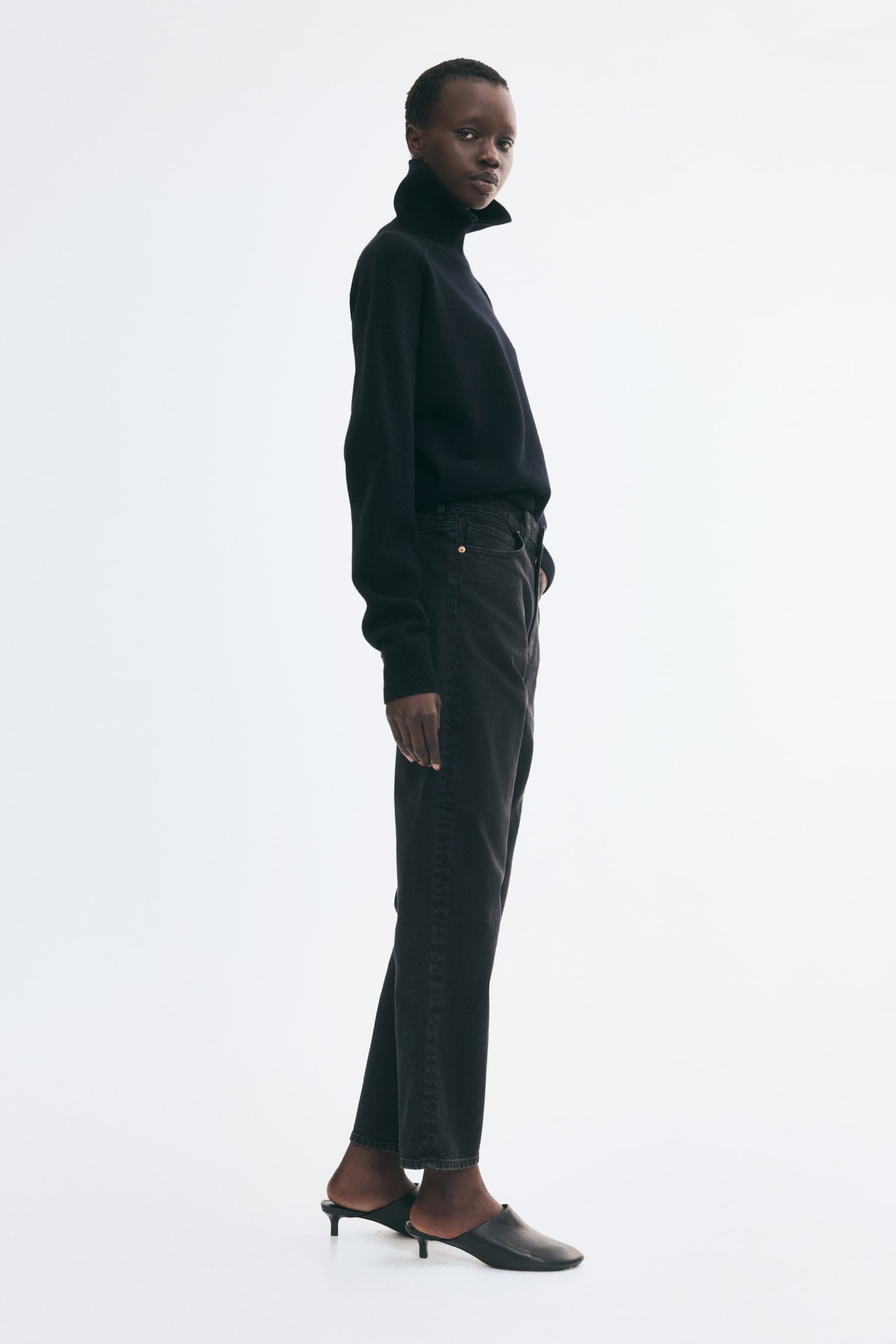 Женские джинсы H&M Mom Slim-Fit High-Waist Ankle, цвет: Чёрный — фото 5