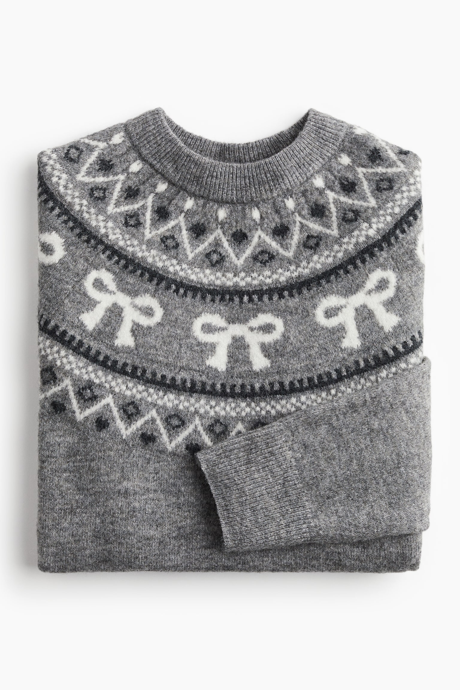 Jacquard-knit jumper - Grey marl/Bows/Dark beige/Hearts/Dark red/Skiers/Cream/Les Alpes - 4