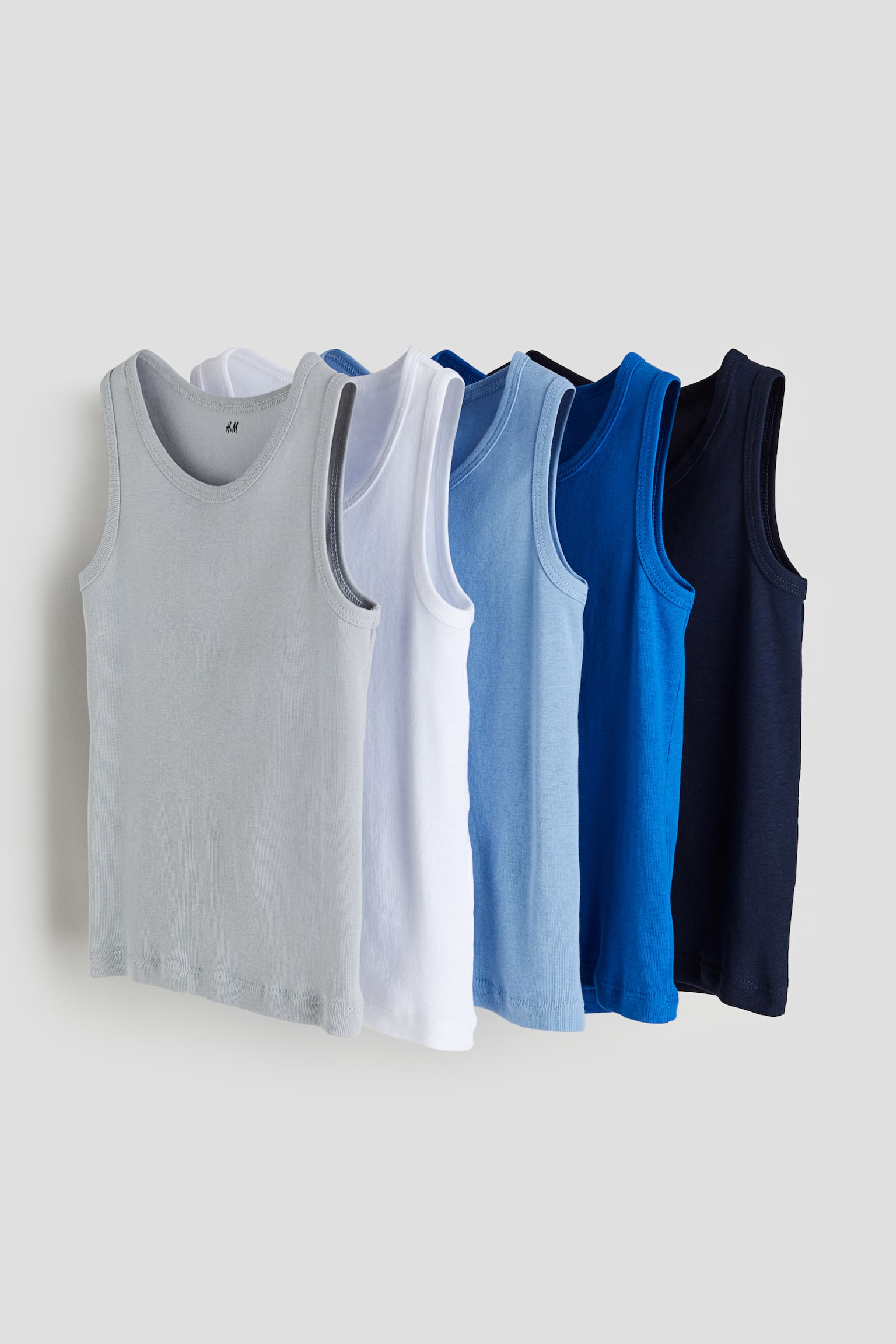 5-pack cotton vest tops - Grey/Blue/White/White - 1