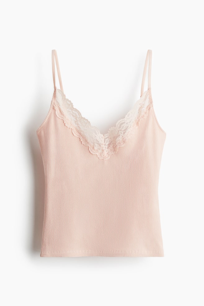 Top à bretelles fines avec dentelle - Rose poudré - 1
