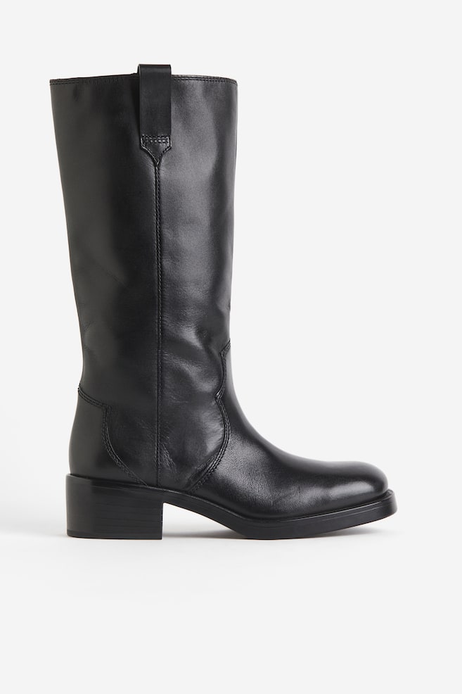 Knee-high leather boots - Black - 1