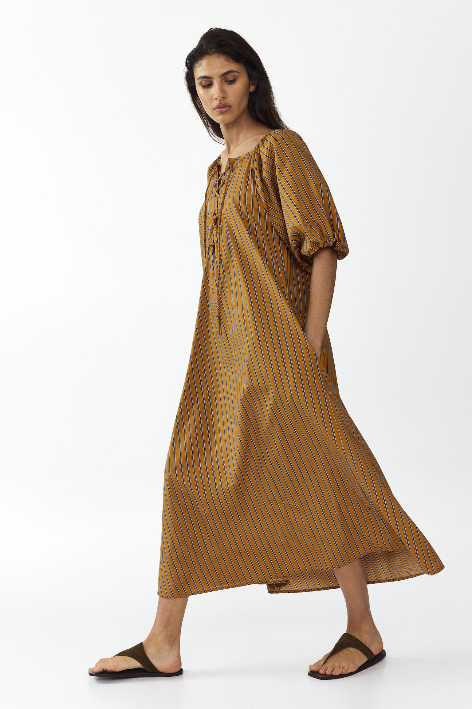 A-line poplin dress - Brown/Striped - 1