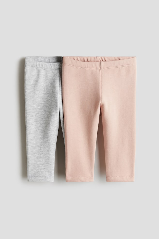 2-pack Cotton Leggings with Brushed Inside - Dusty pink/light gray - 1