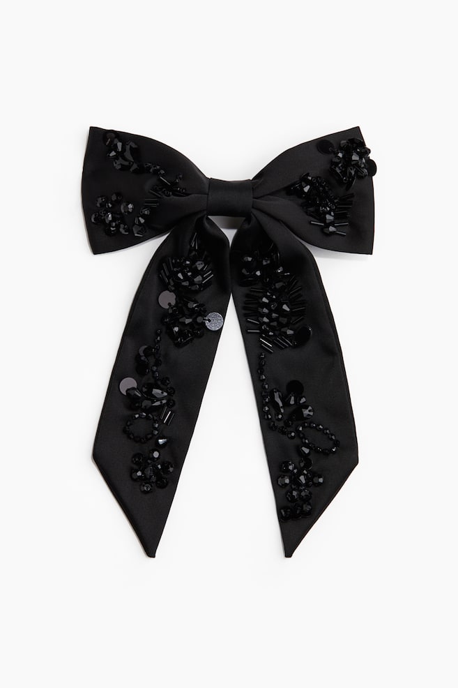 Embellished bow hair clip - Black - 1