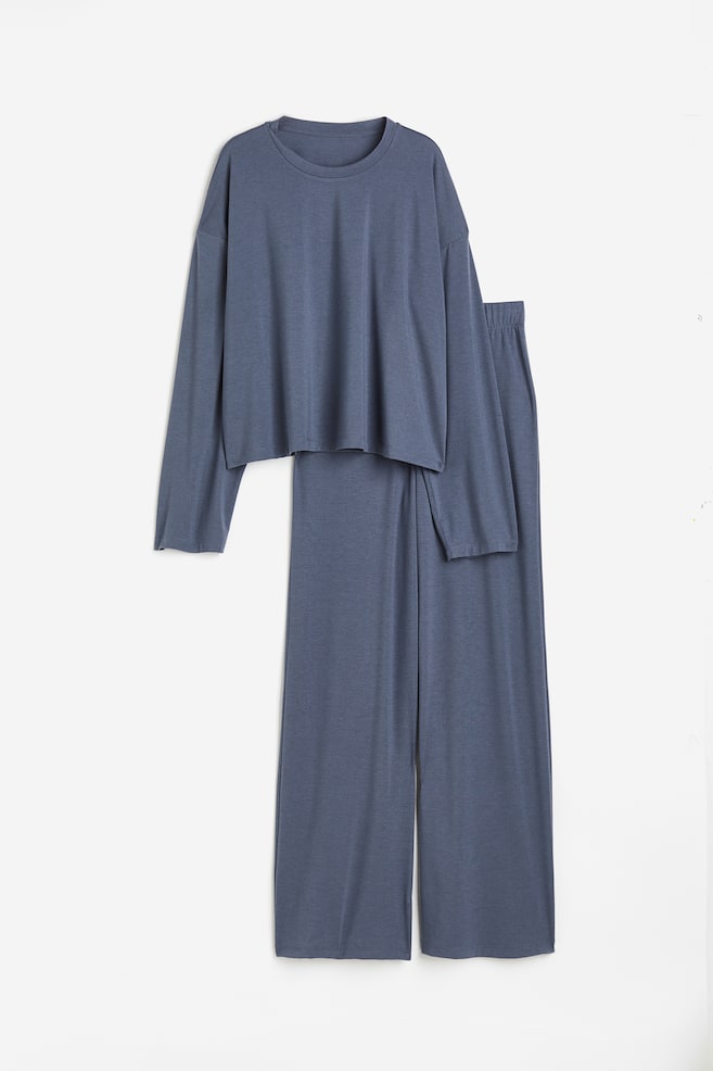 Jersey pyjamas - Pigeon blue/Beige - 2