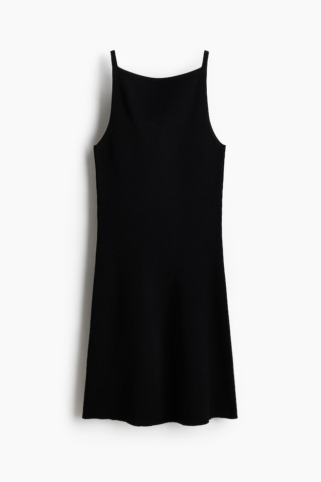 Trägerkleid in Rippstrick - Schwarz - 1