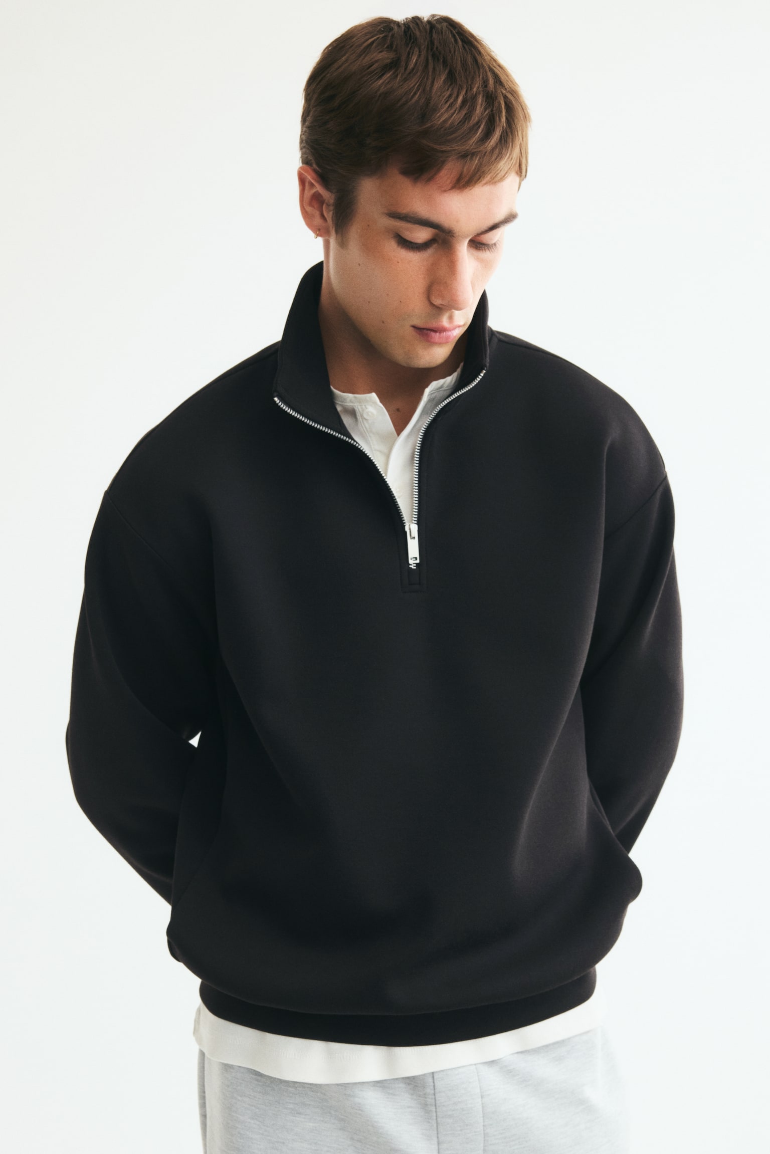 Sweatshirt med dragkedja Relaxed Fit - Svart/Röd/Gråmelerad/Marinblå - 1