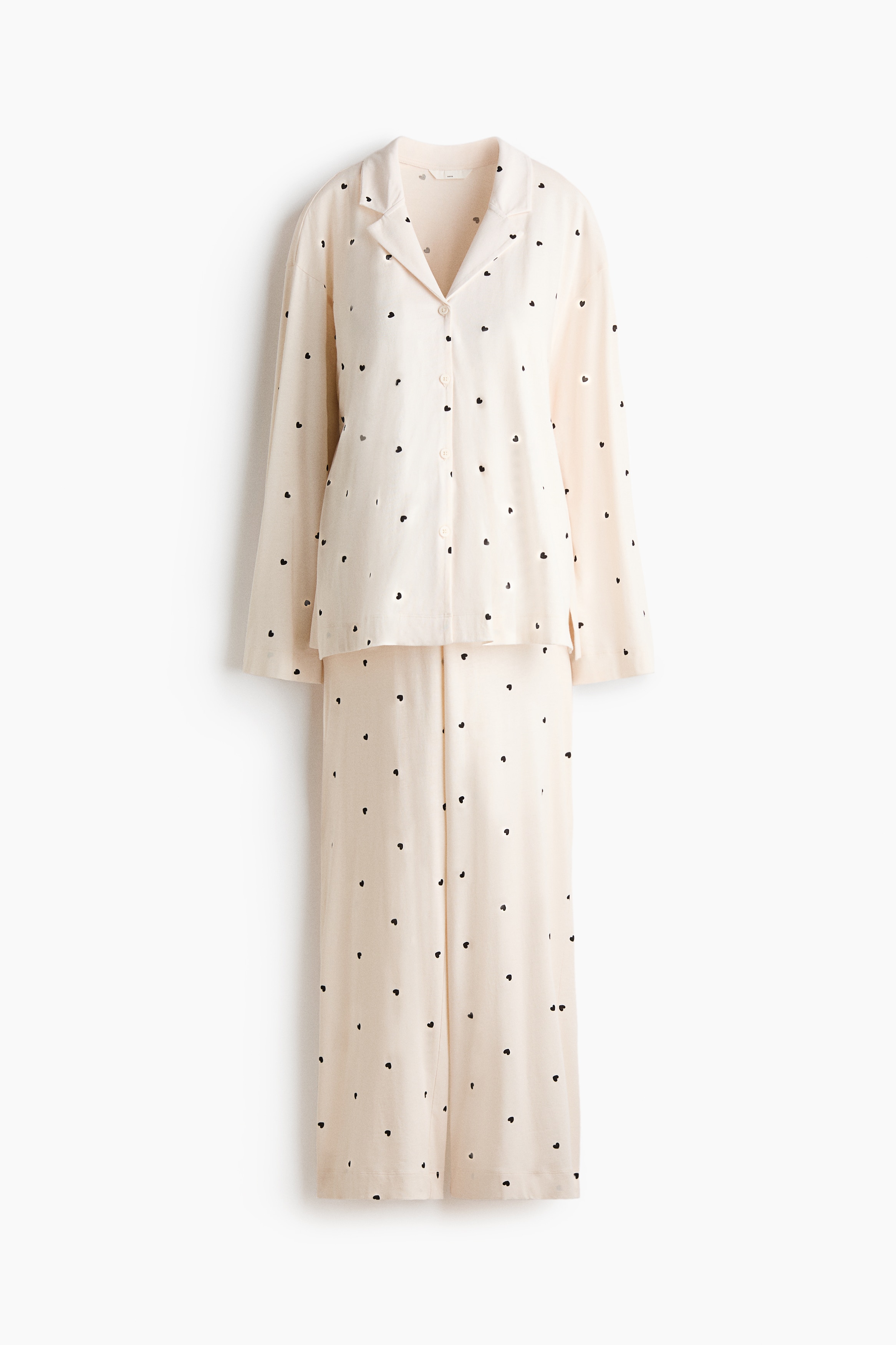 MAMA Pamuklu Pijama Takımı - Krem/Kalpler/Koyu tozlu pembe