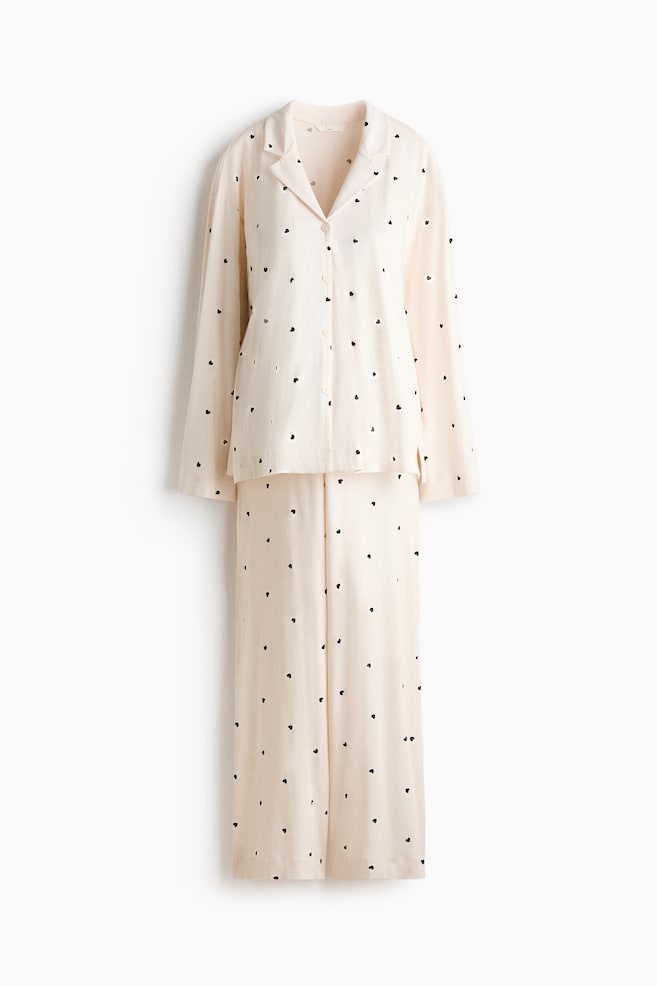 MAMA Pyjama en coton - Crème/cœurs/Rose ancien foncé - 1