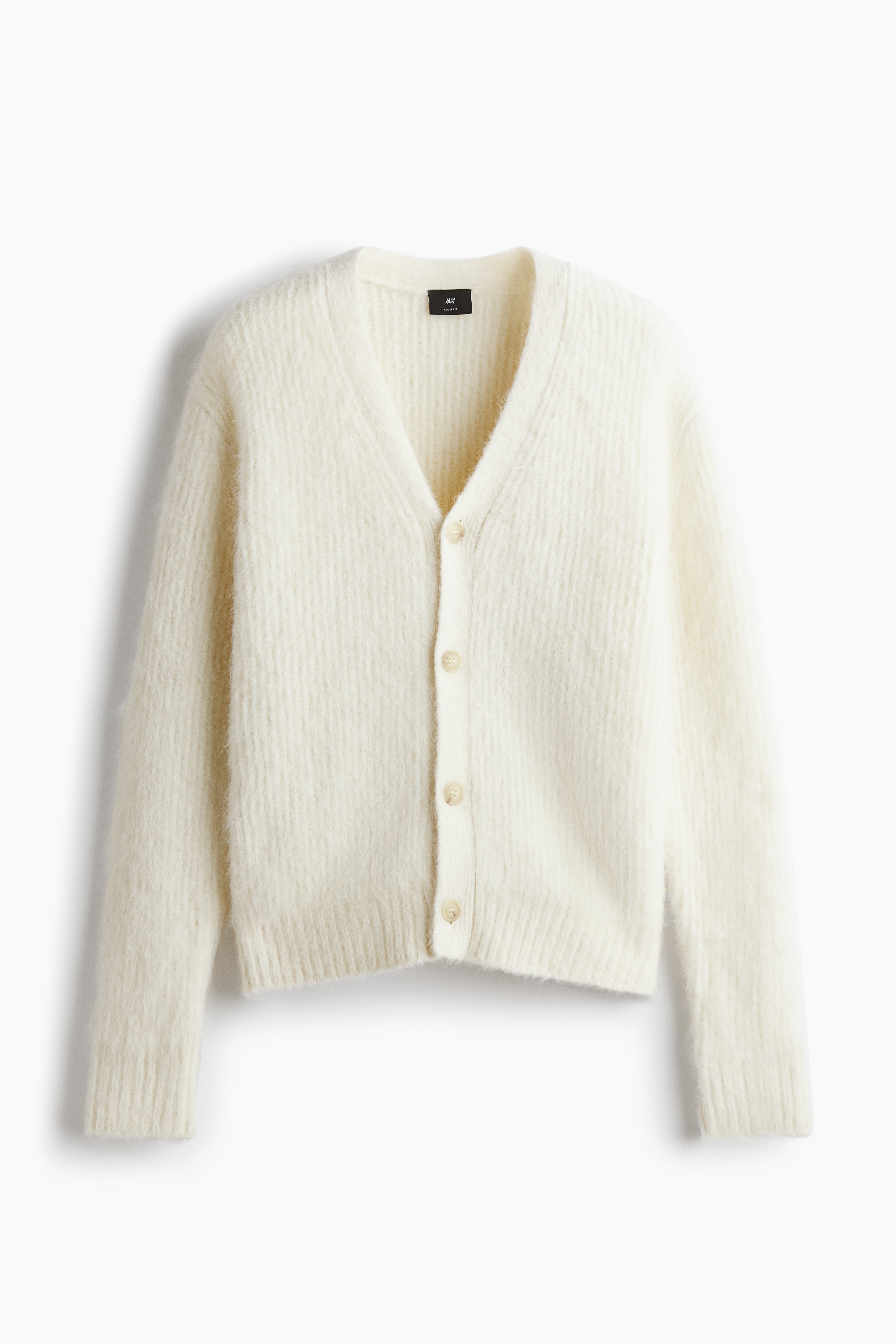 Loose Fit Alpaca-blend cardigan - Cream/Dark grey