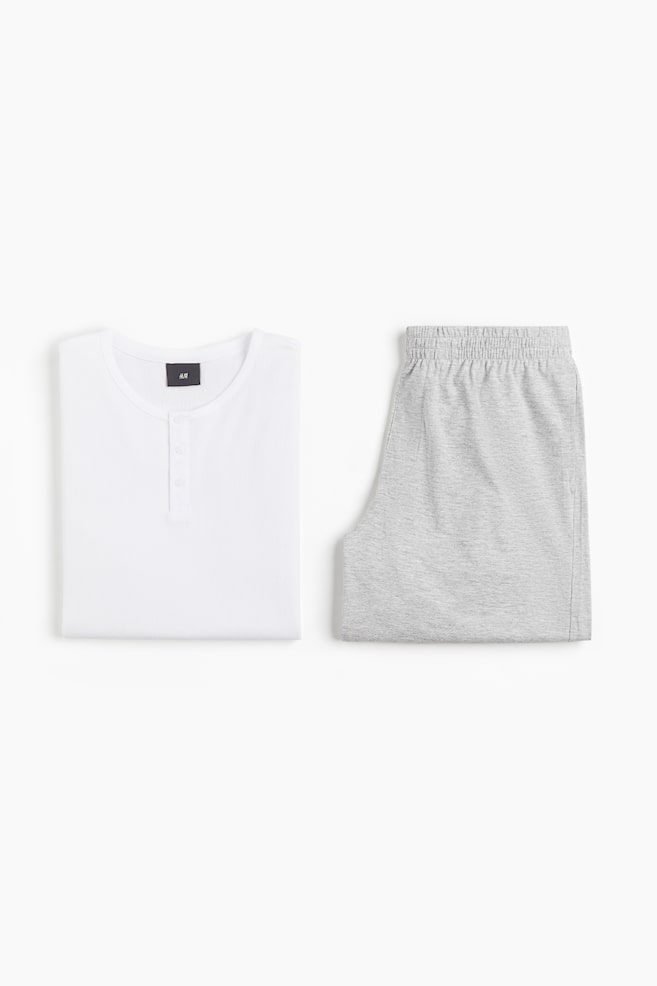 Pigiama camicia e shorts - Bianco/Azzurro - 2