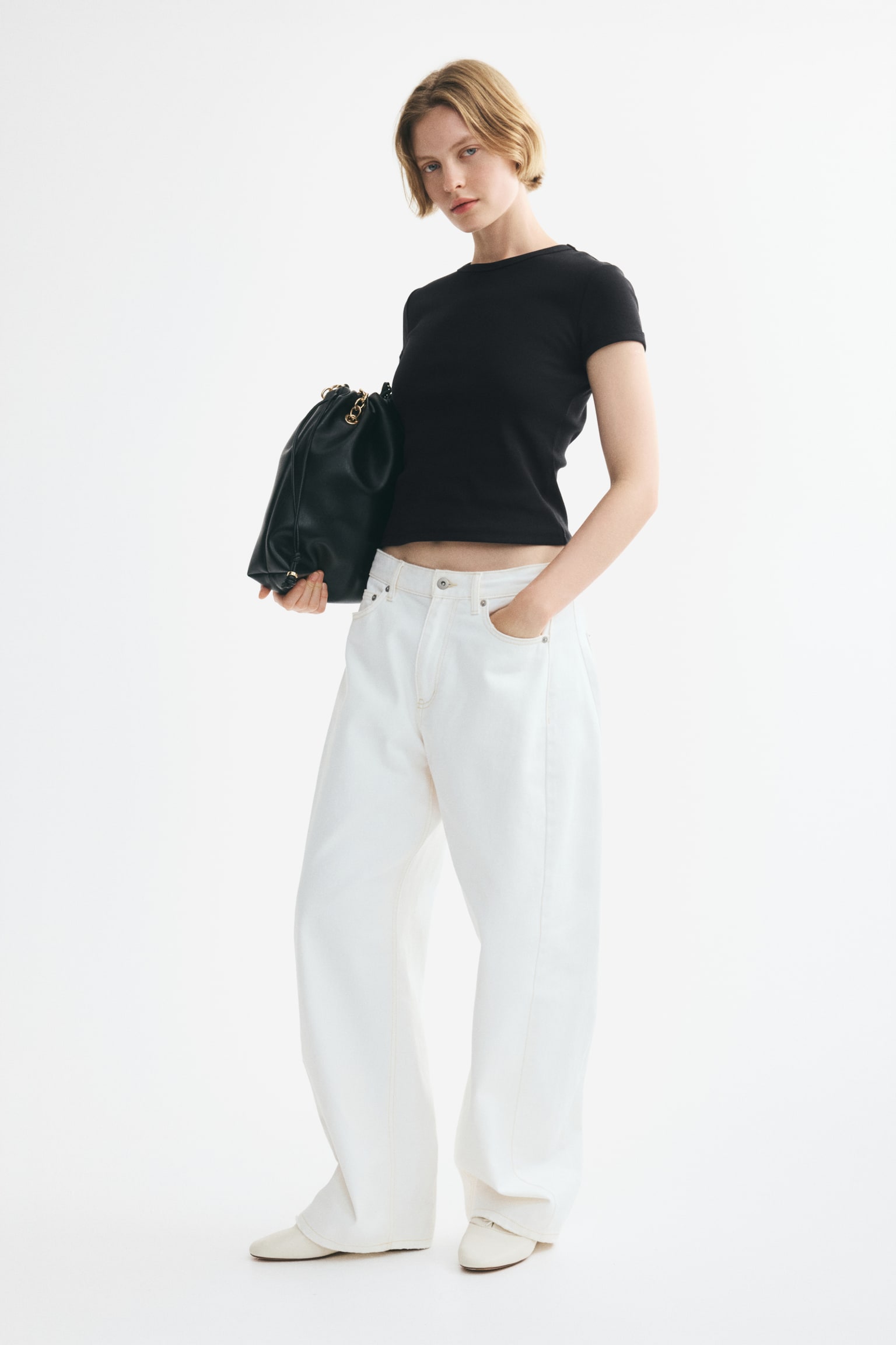 Женская футболка H&M Ribbed, цвет: Чёрный — фото 4