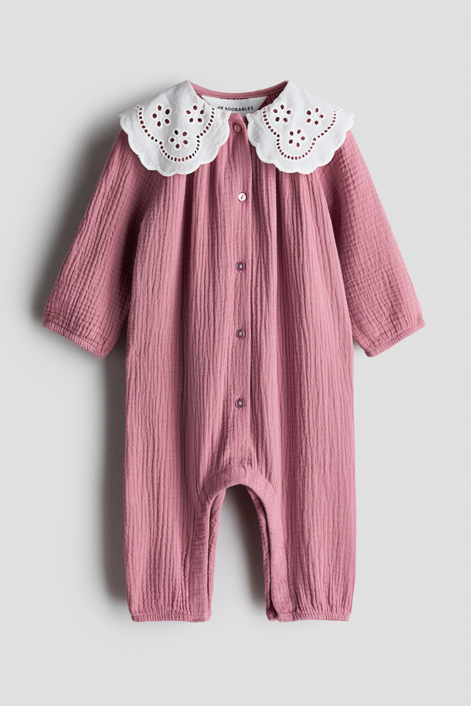 Cotton muslin romper suit - Dusty pink