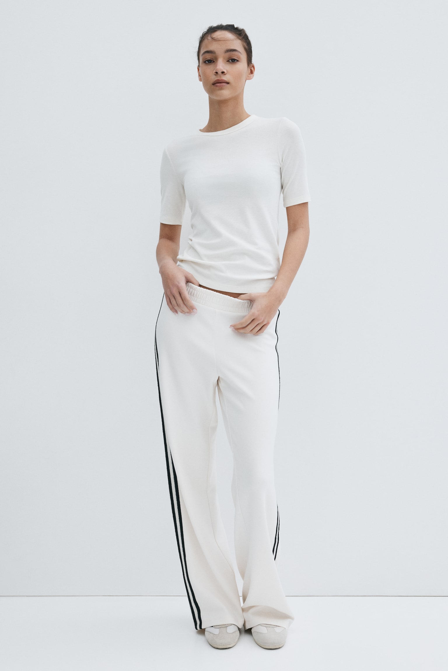 Ribbed T-shirt - Cream/Grey marl/Black/Bright red - 5