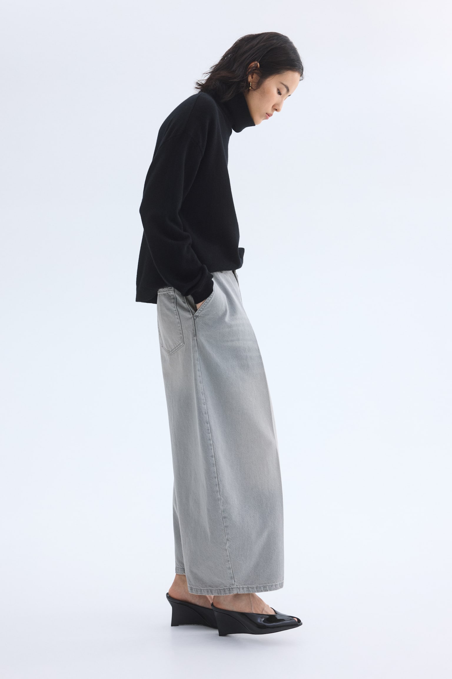 Barrel Leg Regular Waist Jeans - Gri-denim deschis - 4