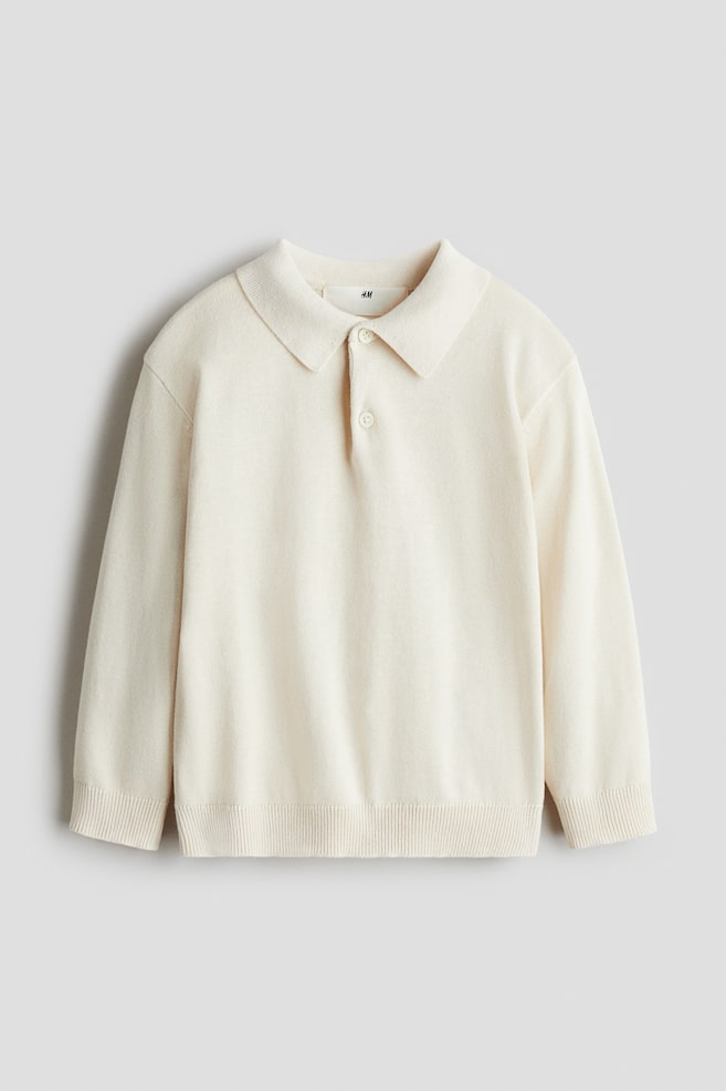 Fine Knit Polo Shirt - Cream/Navy blue/Dark grey marle/Red - 1