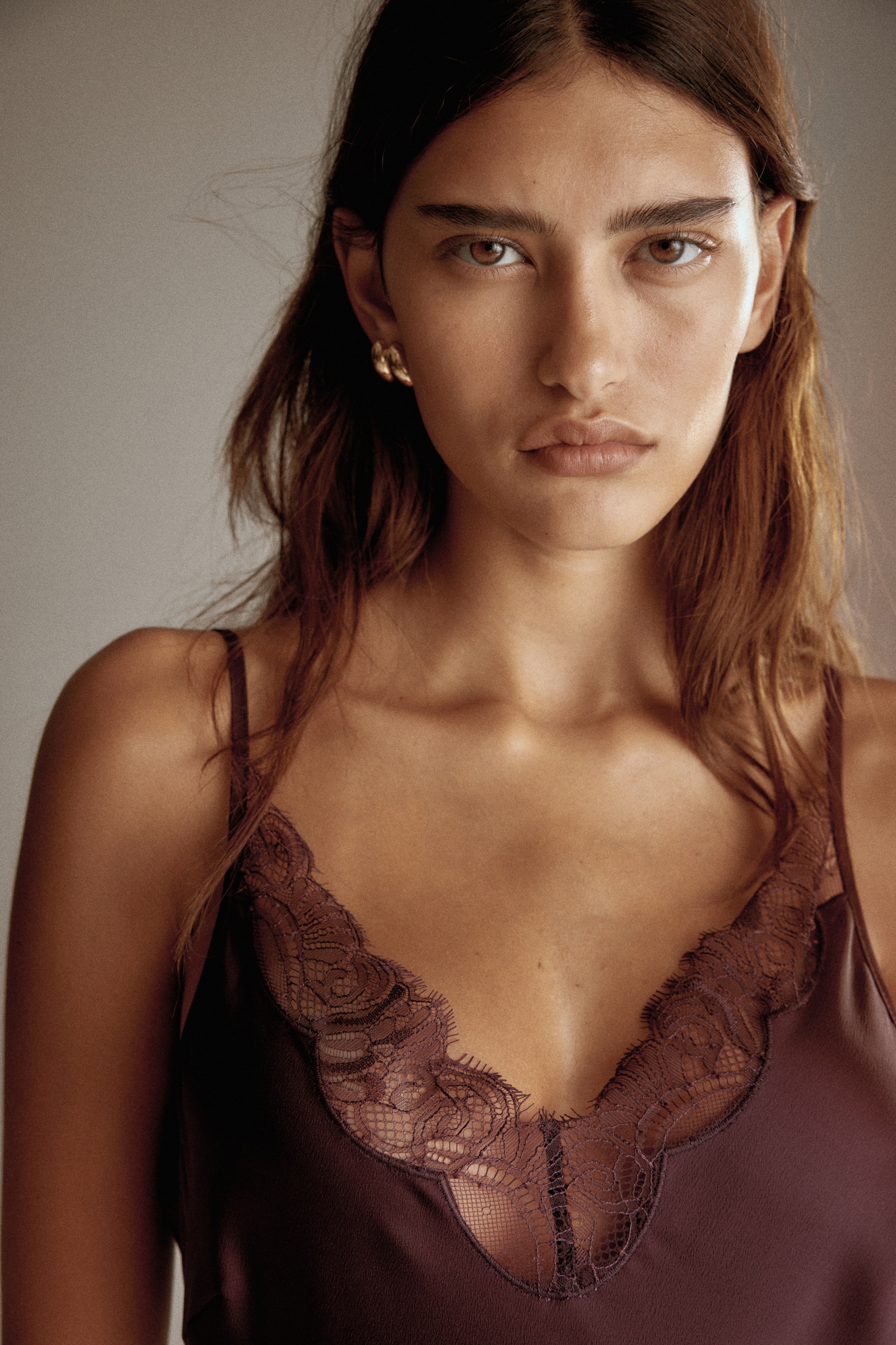 Lace-trimmed satin dress