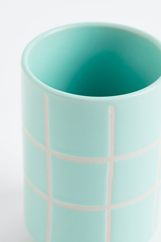 Stoneware toothbrush mug - Turquoise/Checked - 3
