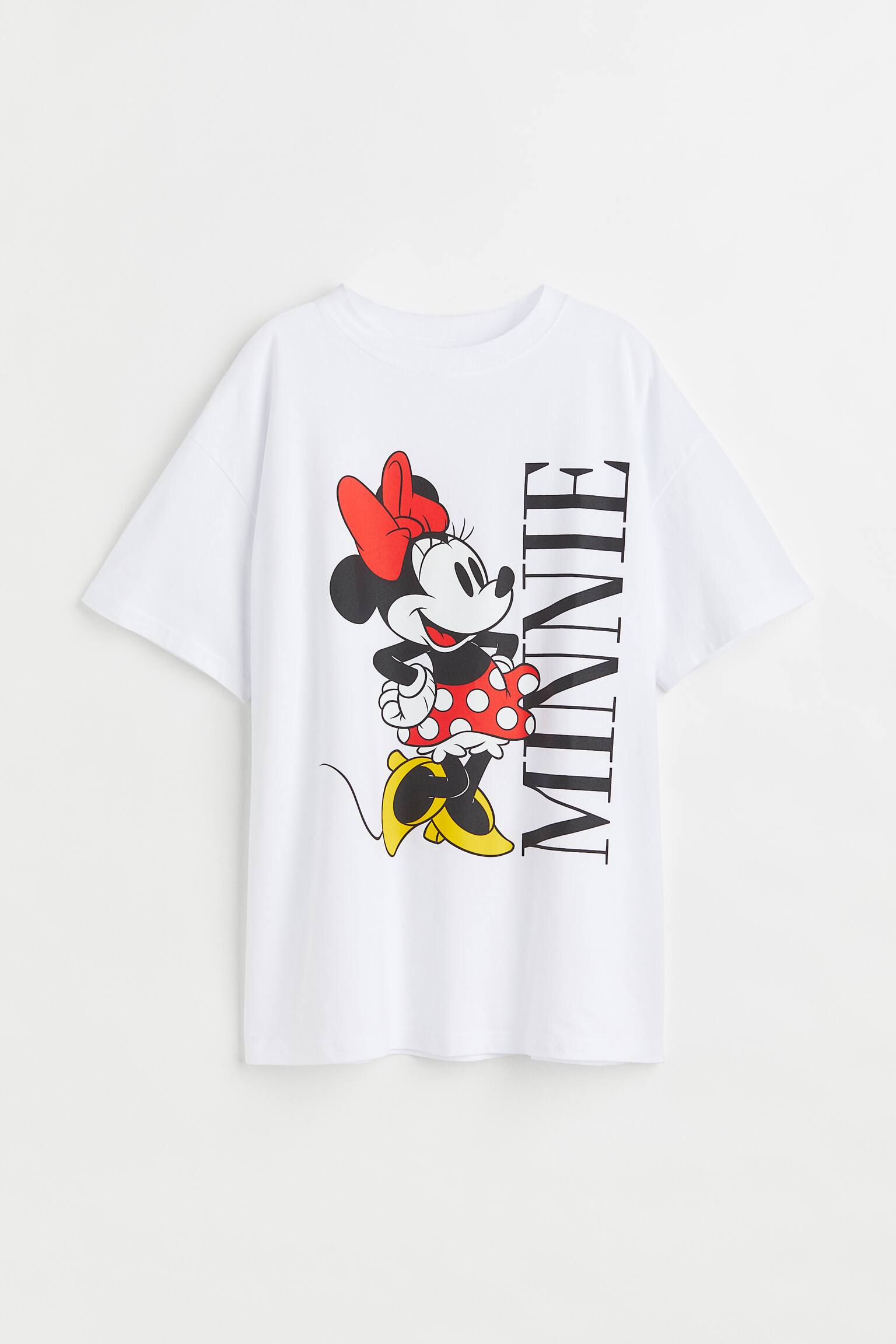 Oversized Printed T Shirt Round Neck Short Sleeve White Minnie