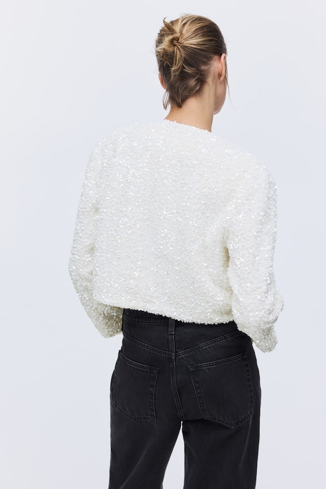 Paillettenjacke mit Zierschleife - Cremefarben - 6
