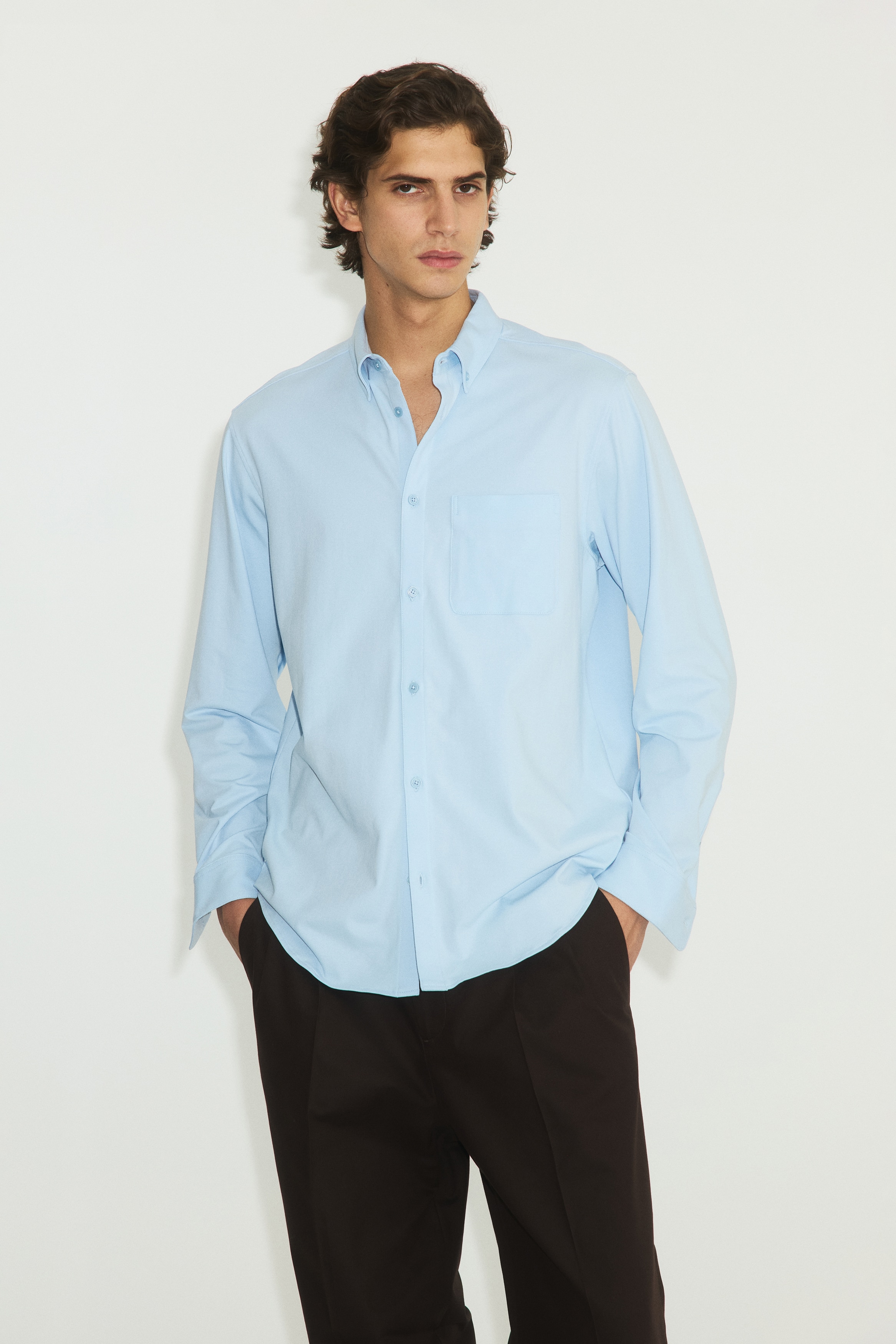 Four-way Stretch Regular Fit Shirt - Svetloplava/Bež/Bela