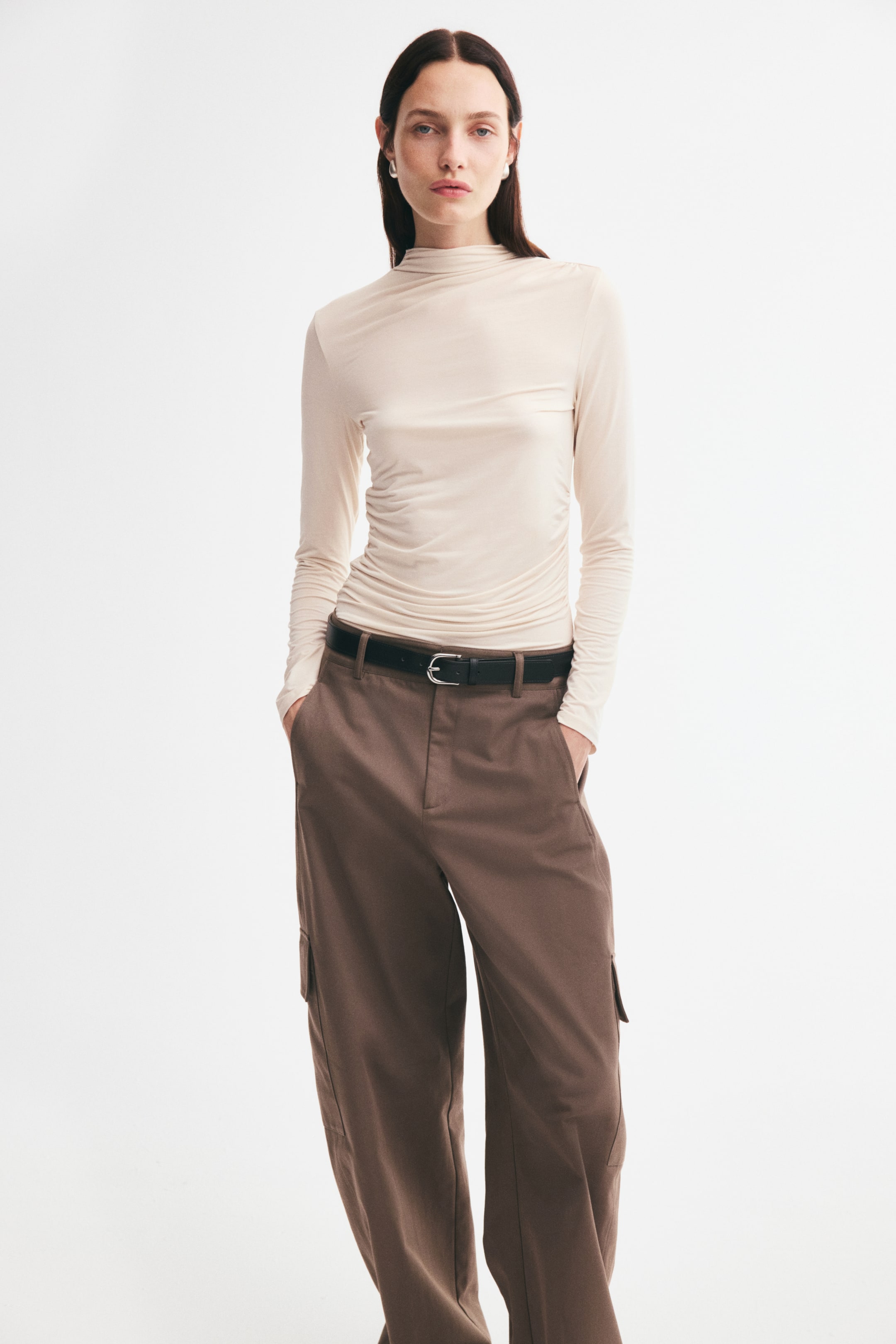 View larger image: Draped modal top - Light beige - Ladies | H&M 1