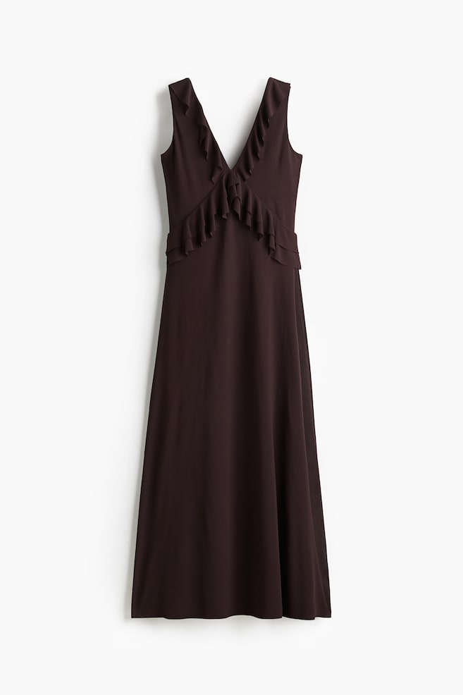 Flounce-trimmed dress - Dark brown/Dusty orange - 1