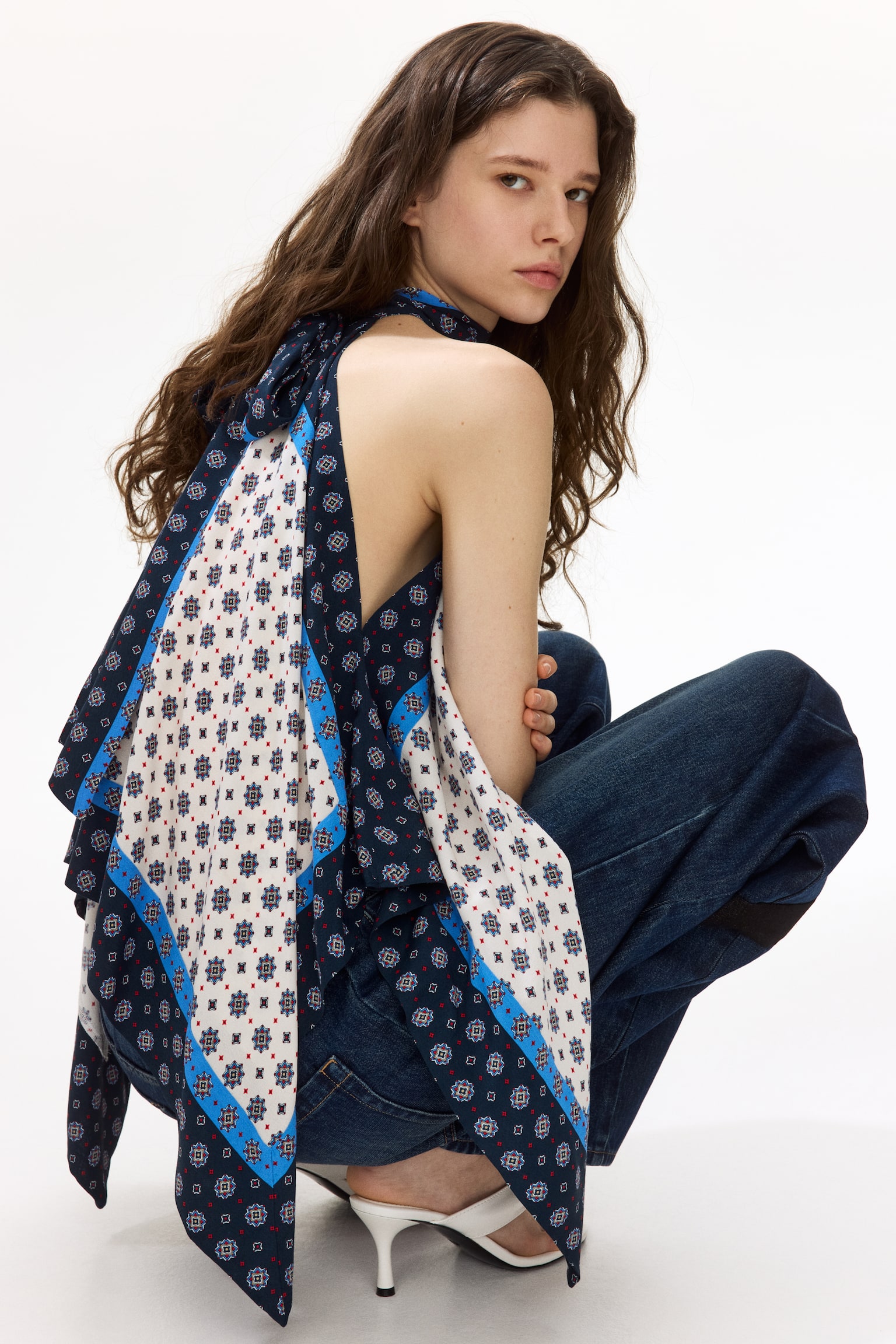 Top halterneck em cetim - White/Patterned - 6