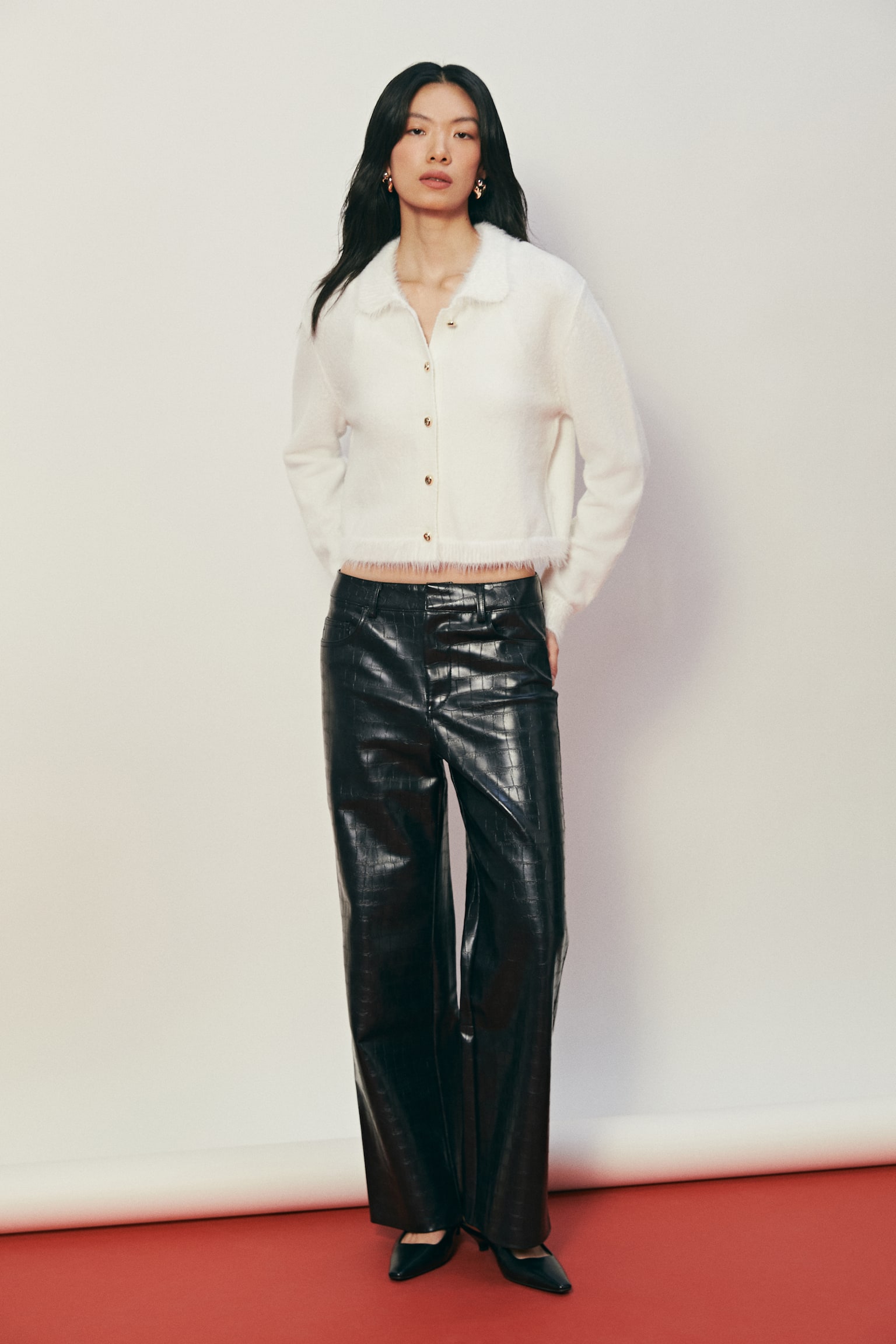 칼라 가디건 - 화이트/블랙 - 4