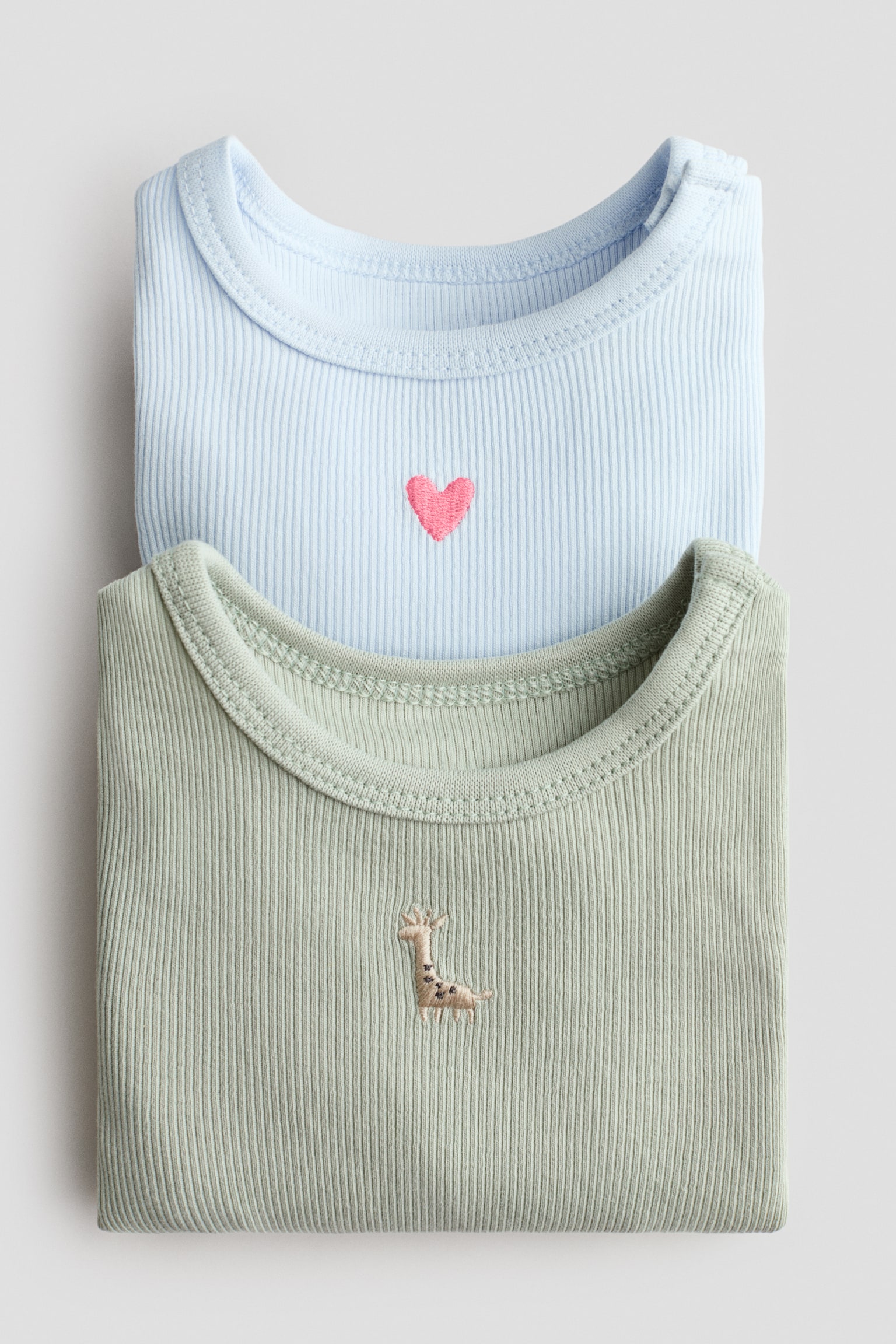 2-pack cotton bodysuits - Dusty green/Giraffe/Light beige/Giraffe - 2
