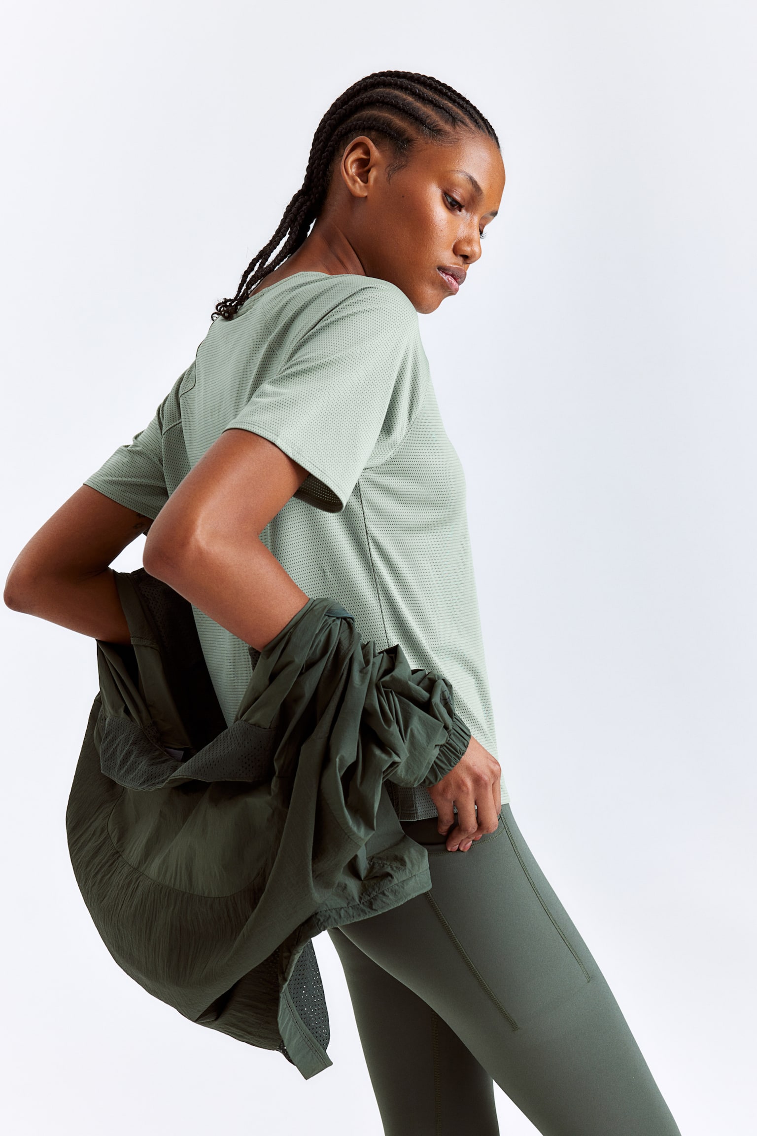 Activewear Top In DryMove™ - Light khaki green/Black/White - 5