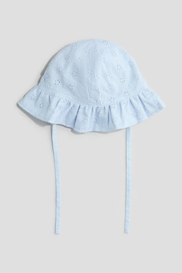 Solhatt i bomull med broderie anglaise