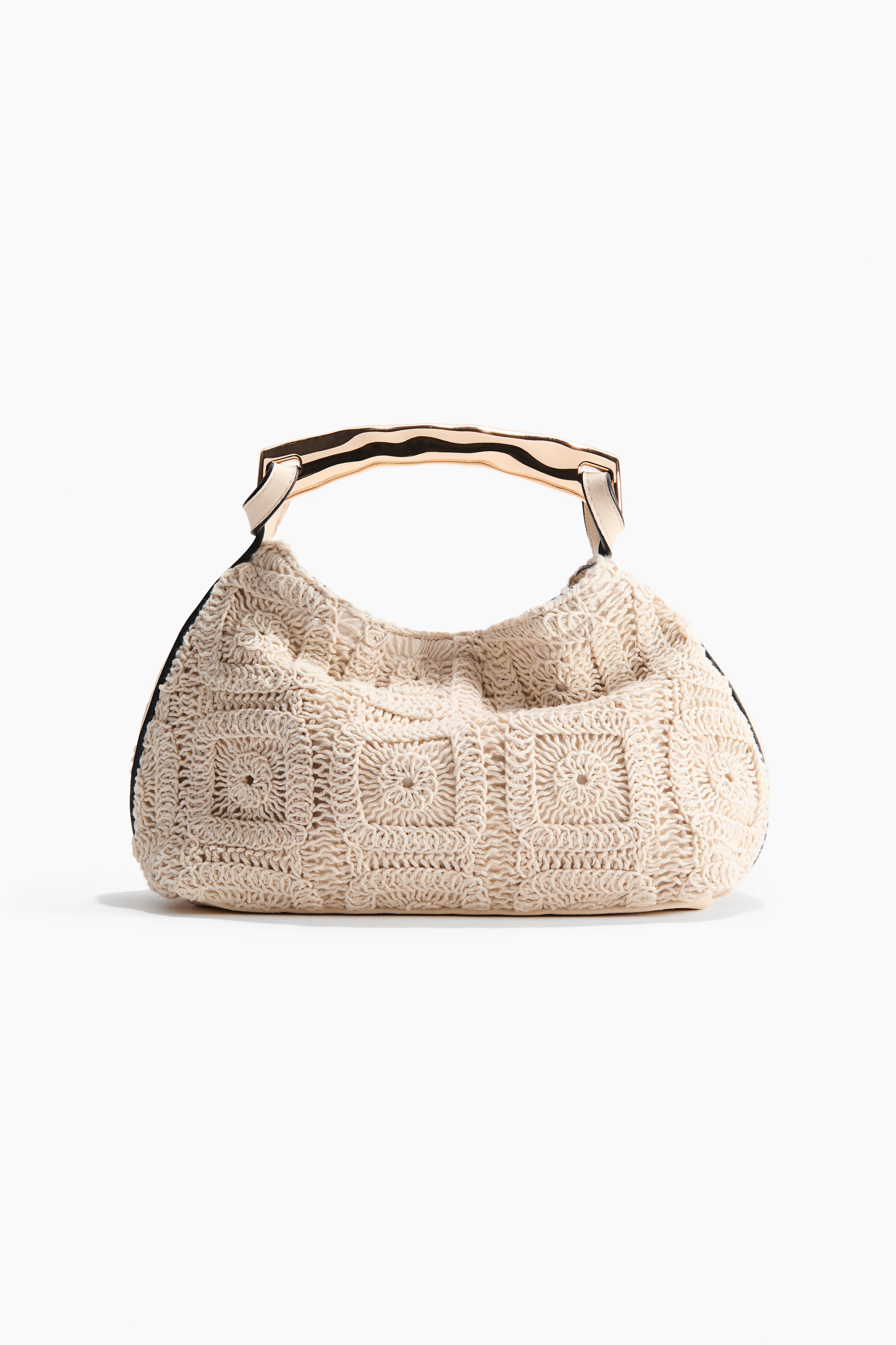 Metal-handle handbag - Light beige/Dark brown