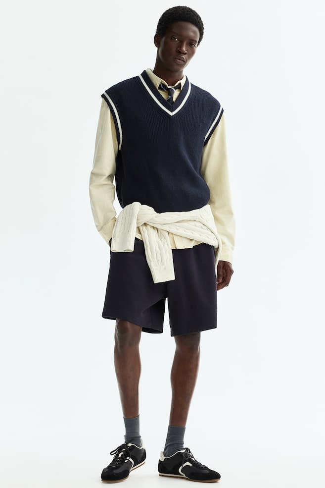 Loose-Fit Knit Sweater Vest - Navy blue/Cream - 3