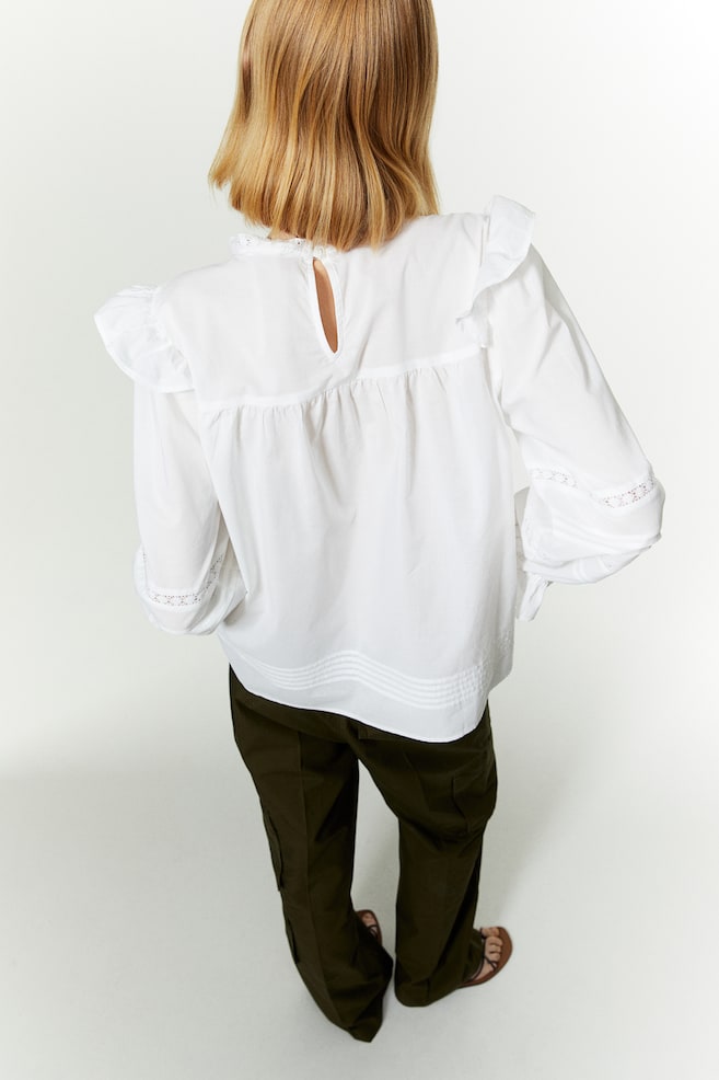 Pin-tucked cotton blouse - White - 4