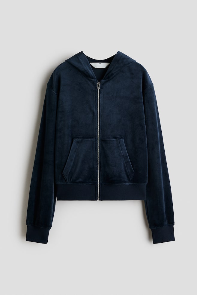 Sudadera de velour con gorro y zíper - Azul marino/Rosa claro/Crema - 1