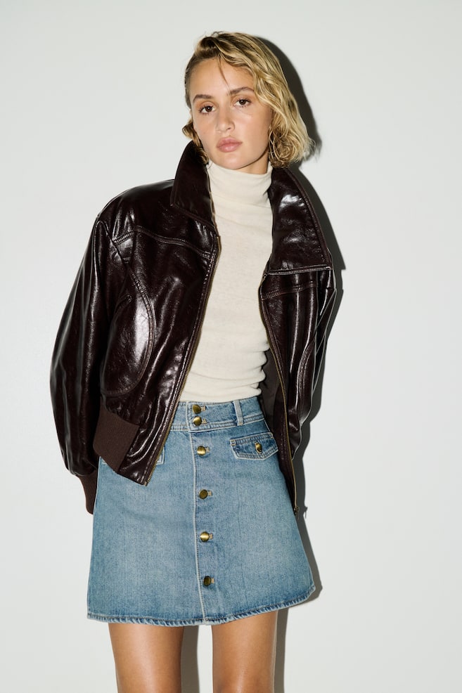 A-line Denim Mini Skirt - Denim blue/Dark denim blue/Dark brown - 1