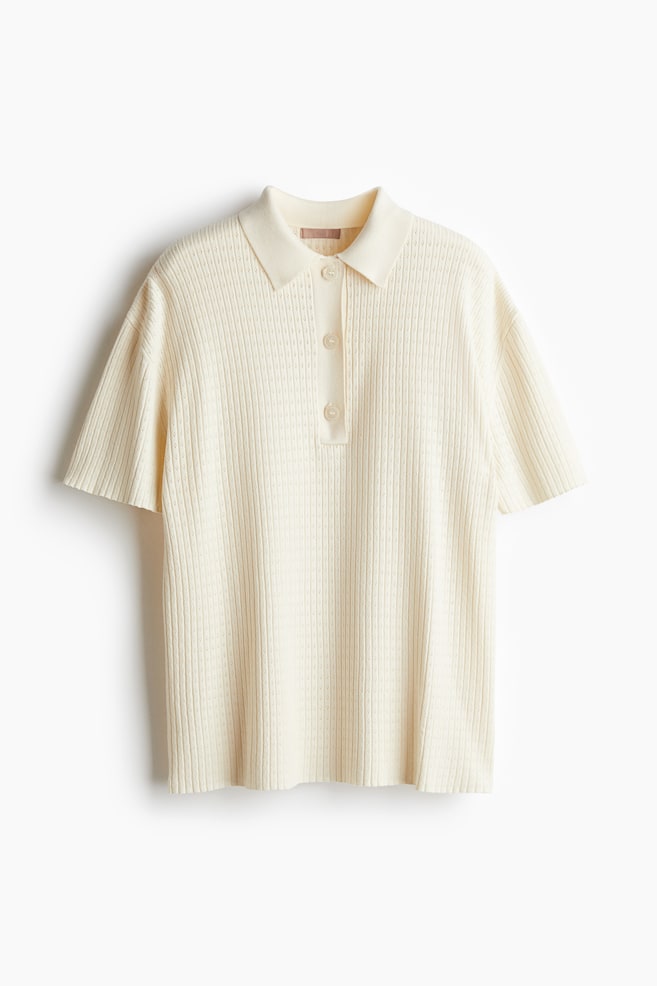 Polo en punto pointelle - Crema - 1