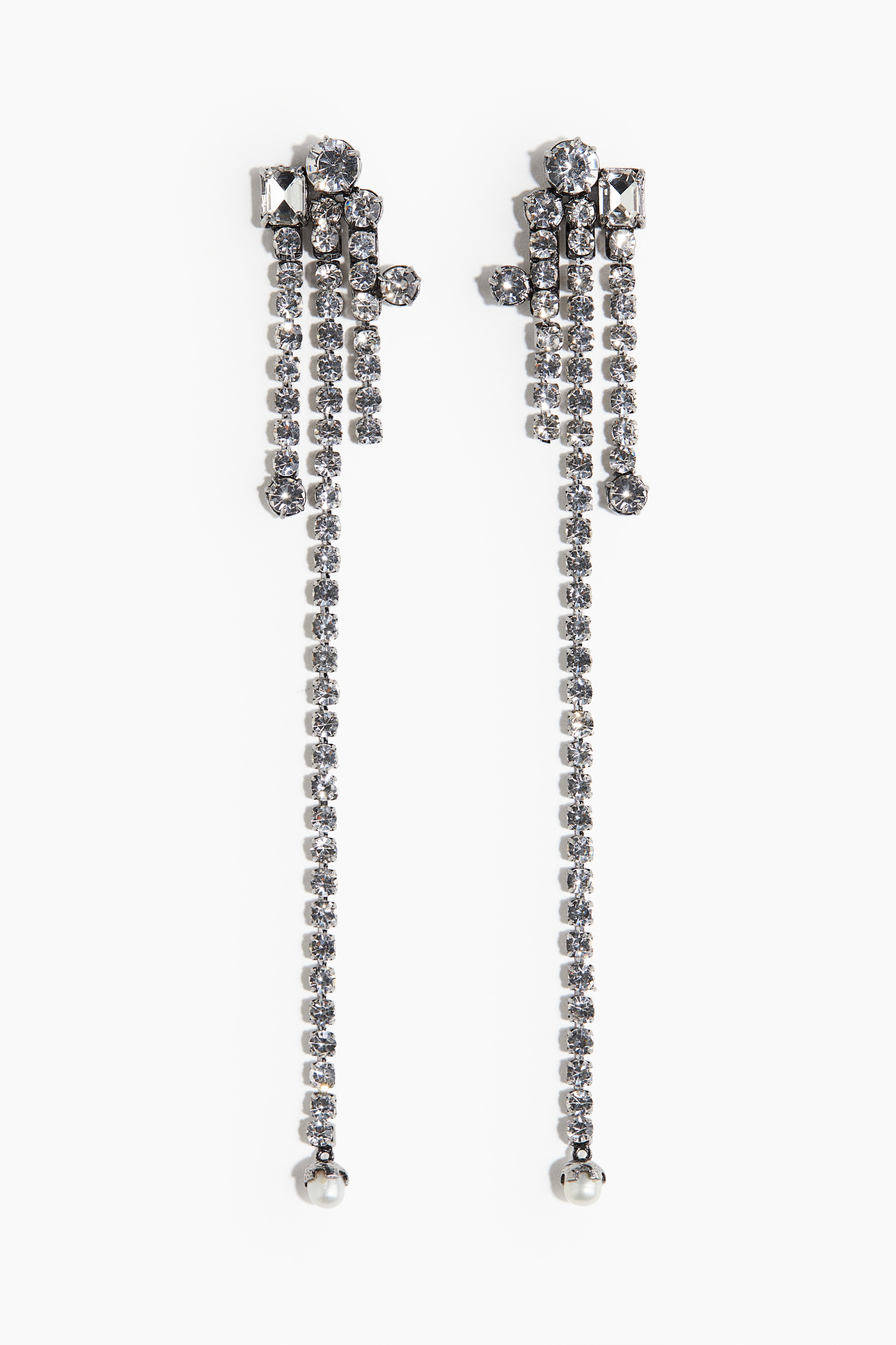 水鑽垂墜耳環 - 銀色