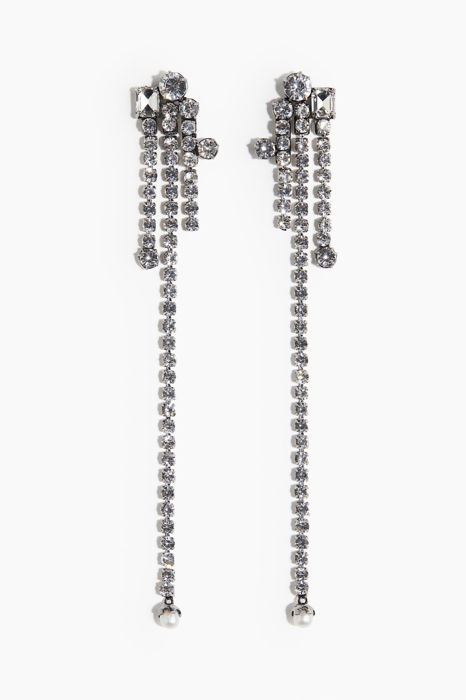 Rhinestone dangle earrings - Silver-coloured - 2
