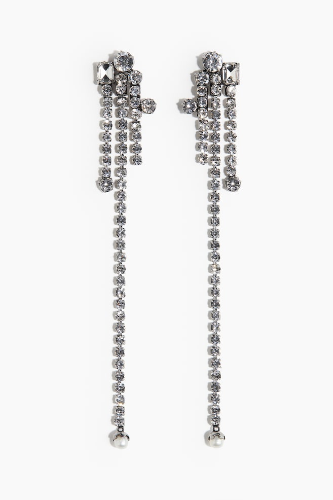 Rhinestone Dangle Earrings - Silver-colored - 1